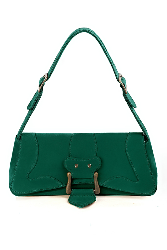 Emerald green women's dress handbag, matching pumps and belts. Top view - Florence KOOIJMAN